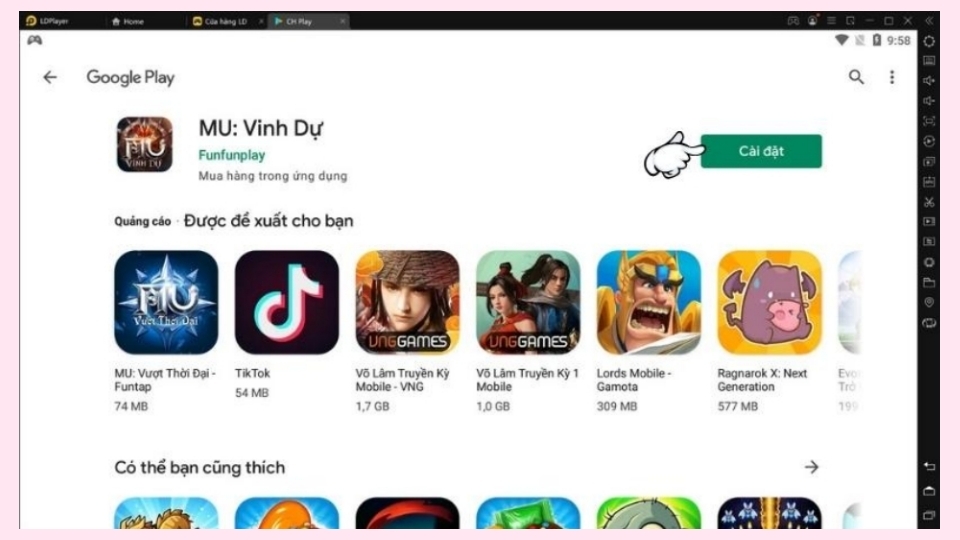 Nhấn Cài đặt để tải game