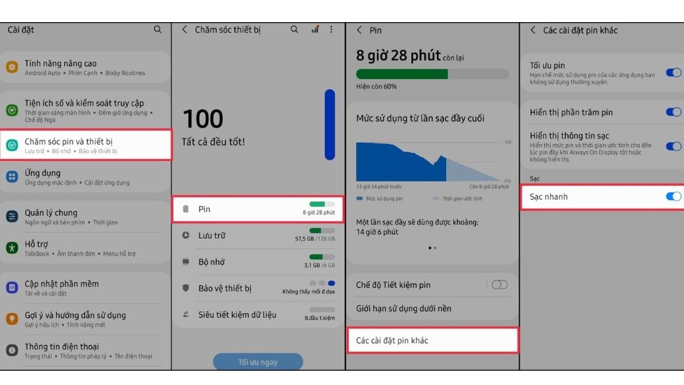 Chi tiết cách sạc pin nhanh cho điện thoại Samsung