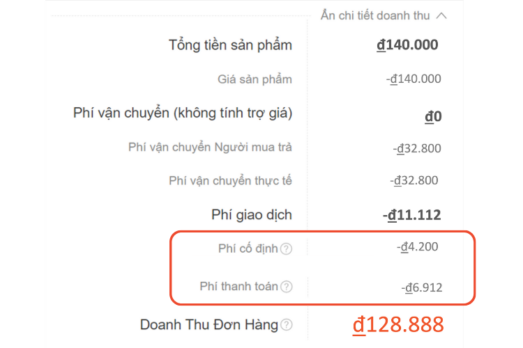 Phí cấn trừ trên mỗi đơn hàng của Shopee