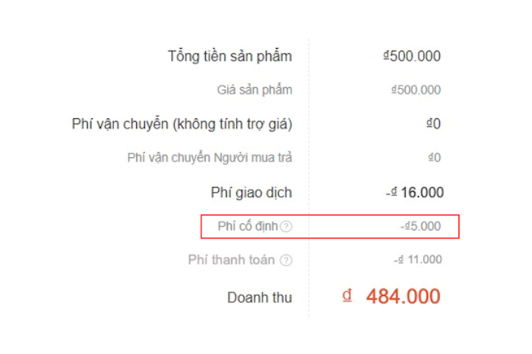 Phí cố định được cấn trừ trên mỗi đơn hàng thành công