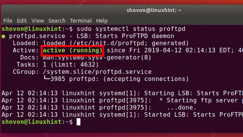 Thông báo về FTP Server đang chạy