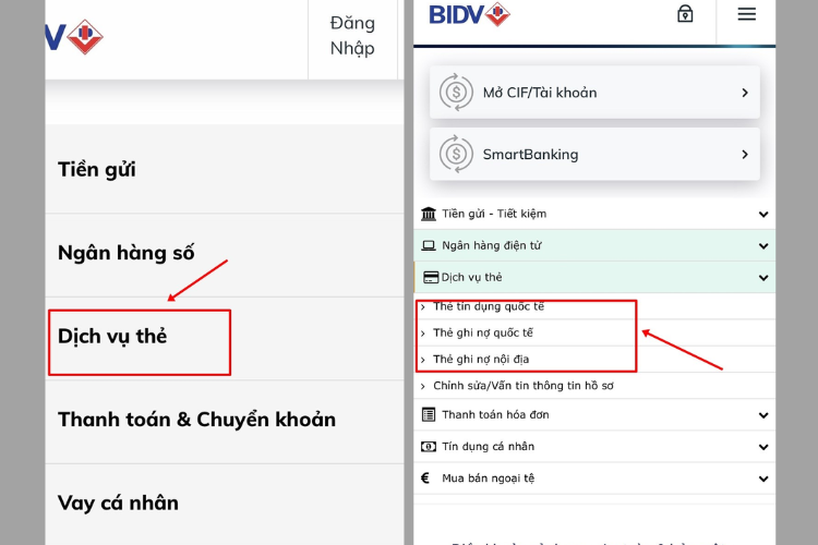 Chọn loại thẻ bạn muốn mở