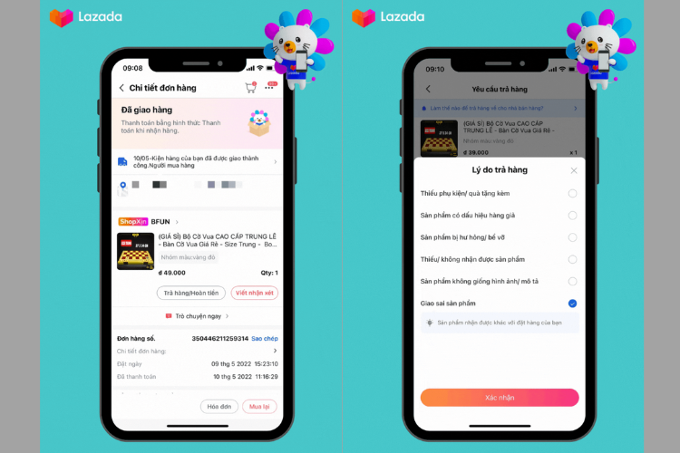 Chọn lý do yêu cầu hoàn tiền Lazada