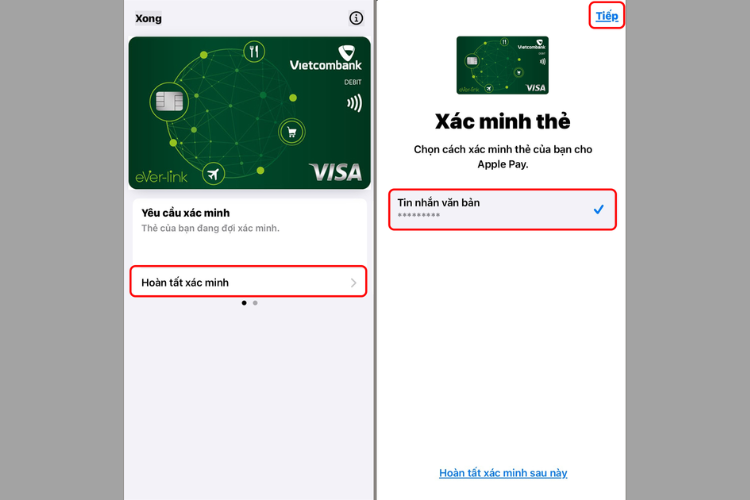 Hoàn tất xác minh thẻ