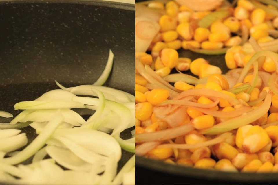 Bước 4: Xào hỗn hợp nhân bắp