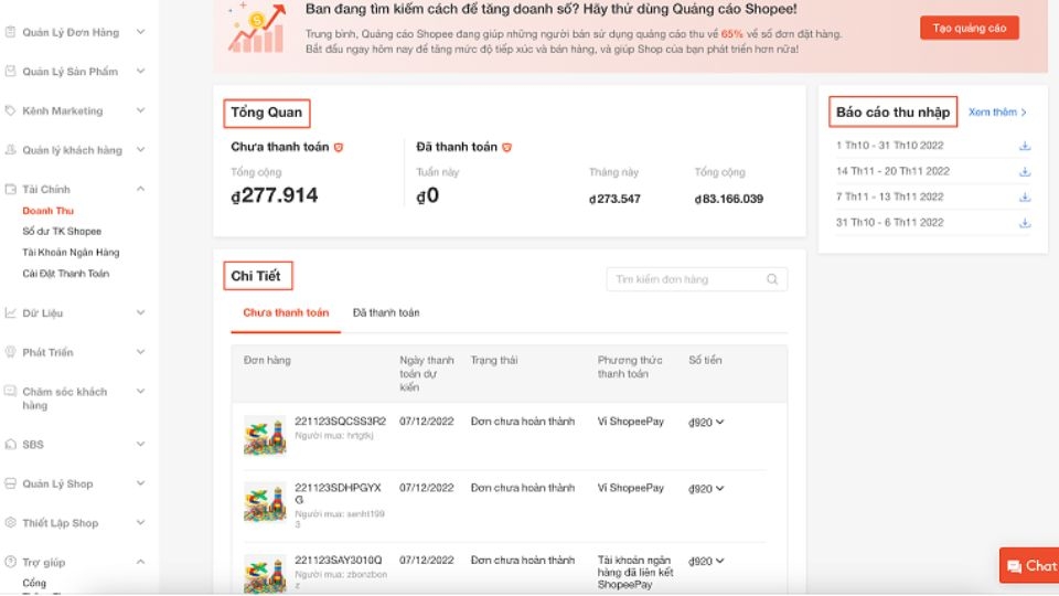 Hướng dẫn 2 cách kiểm tra phí bán hàng trên Shopee