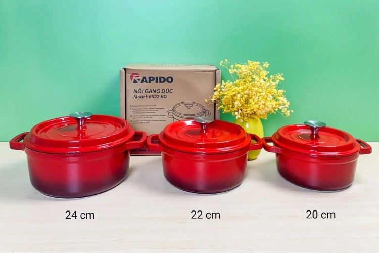 Nồi gang Rapido với nhiều kích cỡ để bạn lựa chọn
