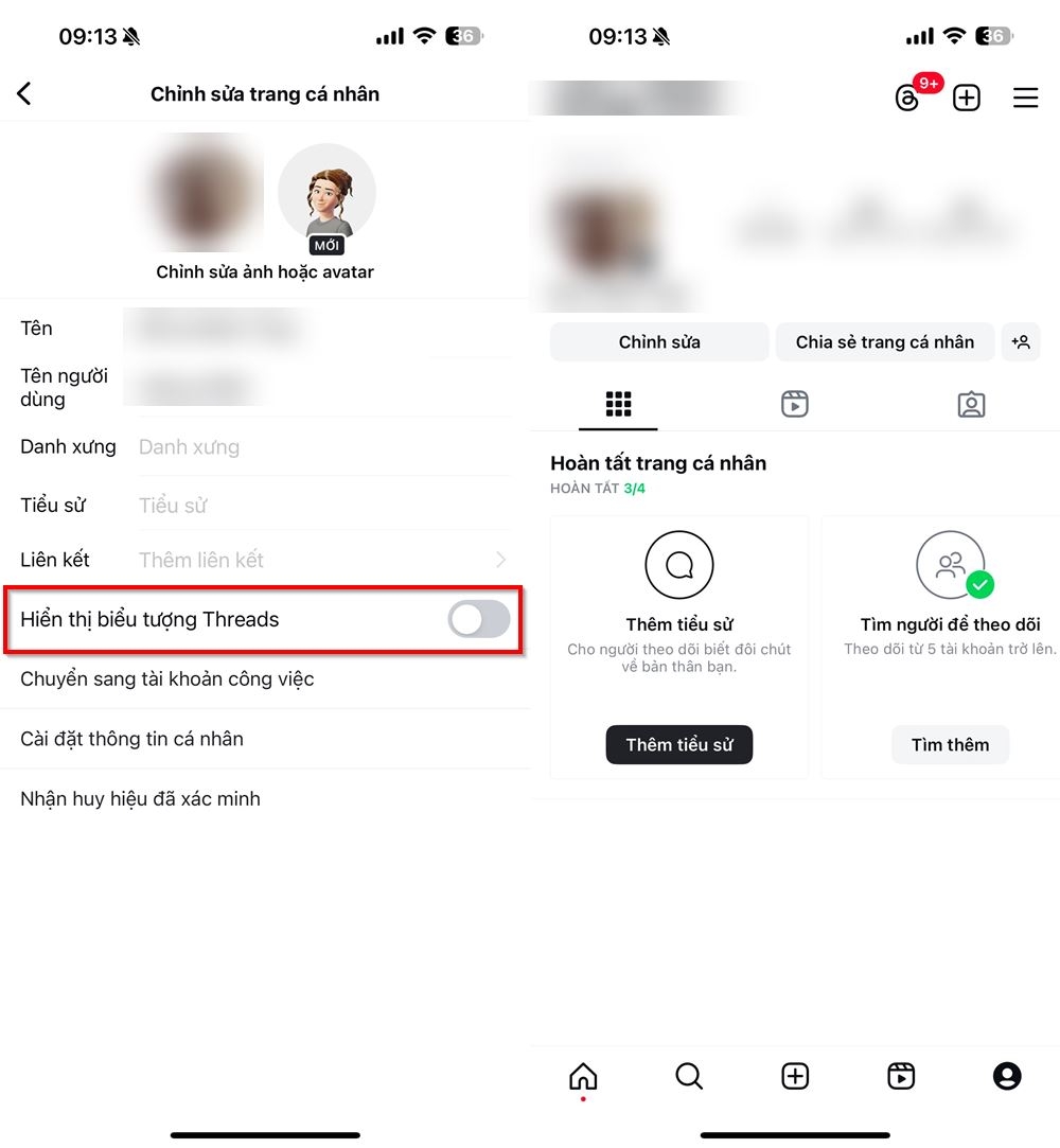 Cách bỏ lối tắt Threads trên trang cá nhân Instagram 2