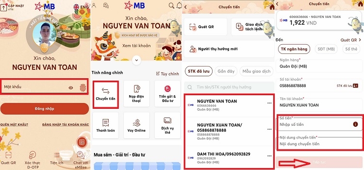 Nạp tiền vào MB Bank bằng hình thức chuyển khoản