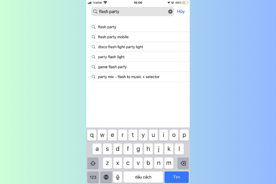 Nhập từ khóa “Flash Party” vào thanh tìm kiếm của App Store