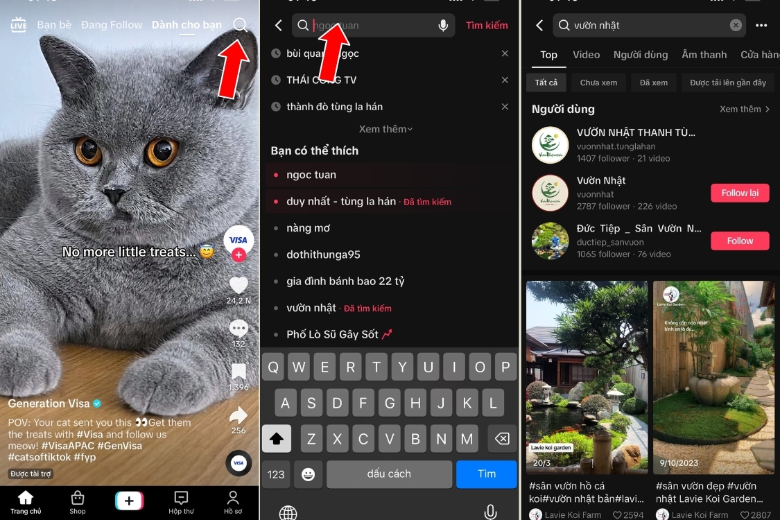 Cách tìm video trên TikTok sử dụng thanh tìm kiếm