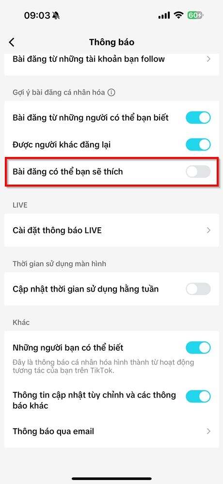 Cách tắt thông báo bài đăng có thể bạn sẽ thích trên TikTok 3