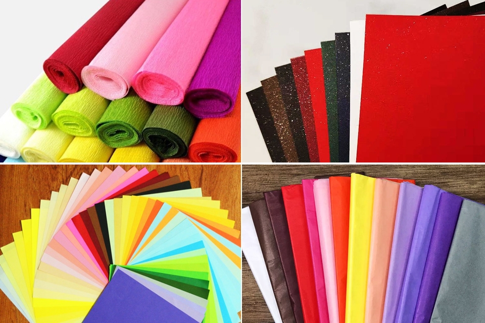 Các loại giấy được sử dụng để làm hoa.