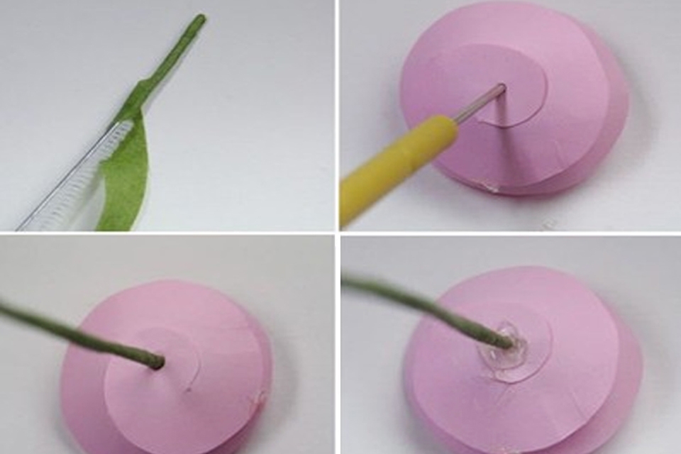 Cố định bông hoa vào cành.