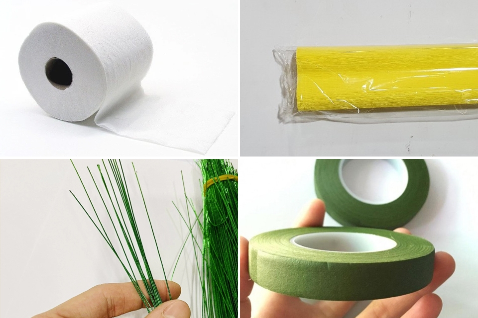Nguyên liệu làm hoa giấy từ giấy vệ sinh.