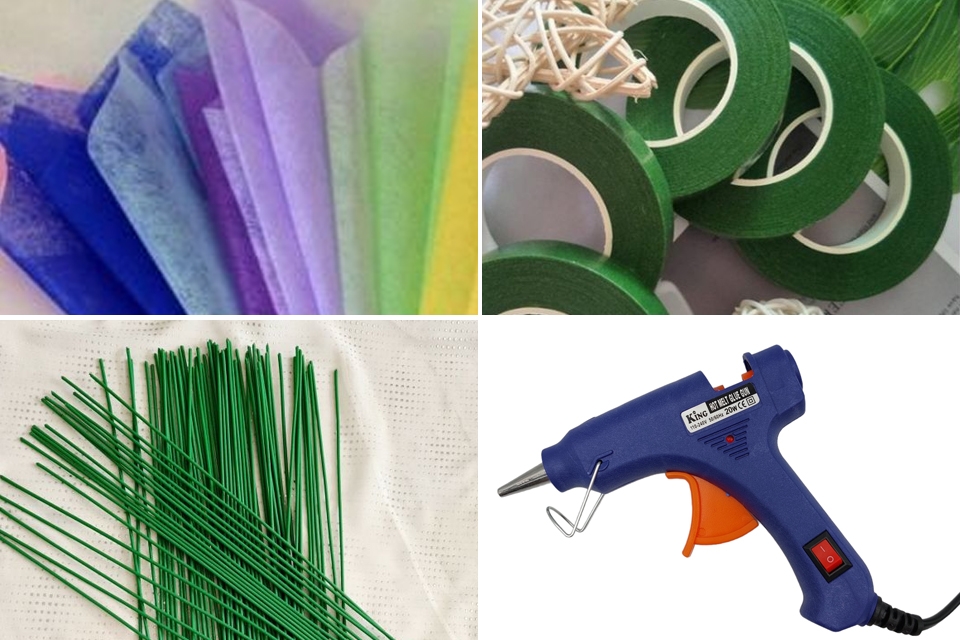 Nguyên liệu làm hoa giấy bằng giấy Tissue.