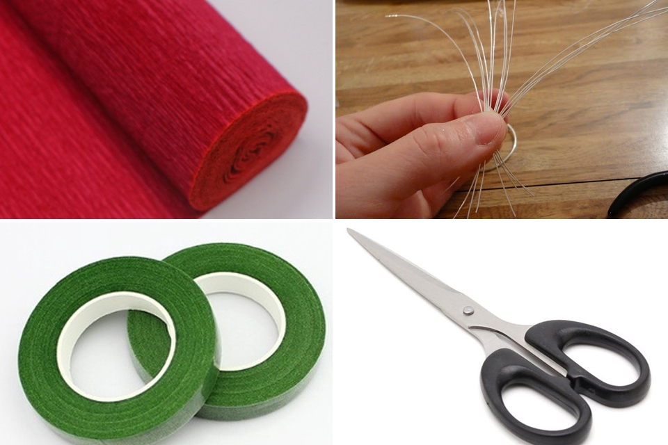 Nguyên liệu làm hoa giấy bằng giấy nhún.