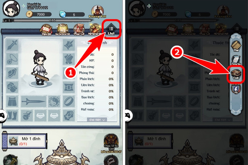 Trung cập game, đăng nhập tài khoảng rồi chọn biểu tượng List.