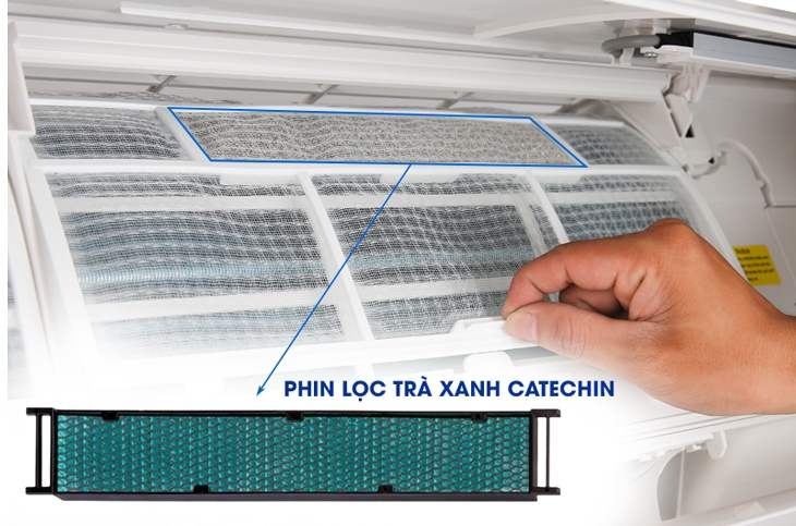 Bộ lọc trà xanh Catechin trên máy lạnh: Chiết xuất từ tinh chất trà xanh, mang đến bầu không khí trong lành 2