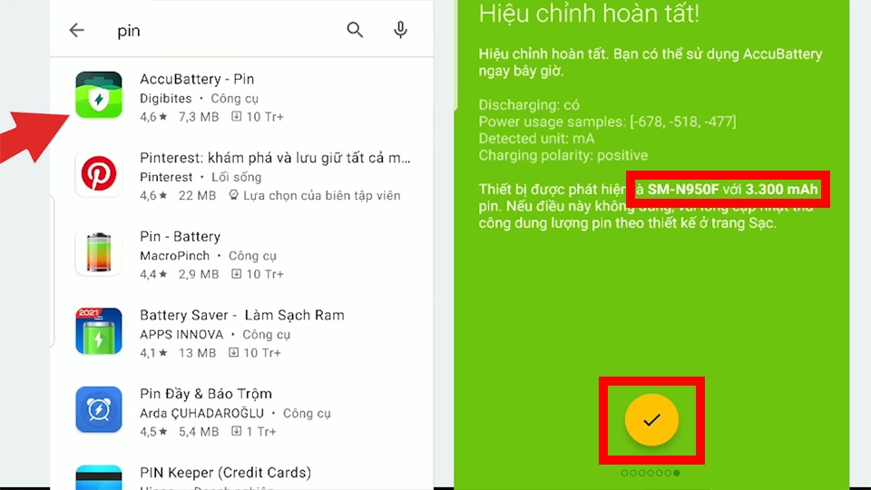 Xác định tên thiết bị điện thoại với độ mAh pin tương ứng
