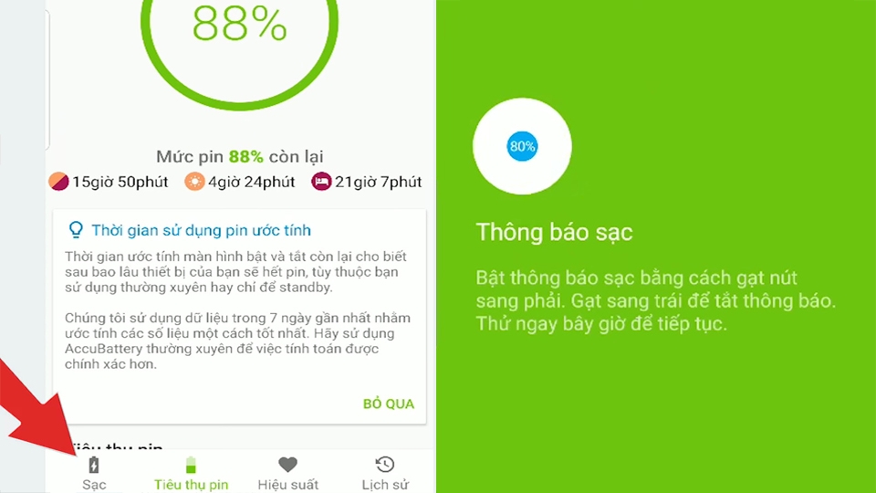 Mục thông báo sạc