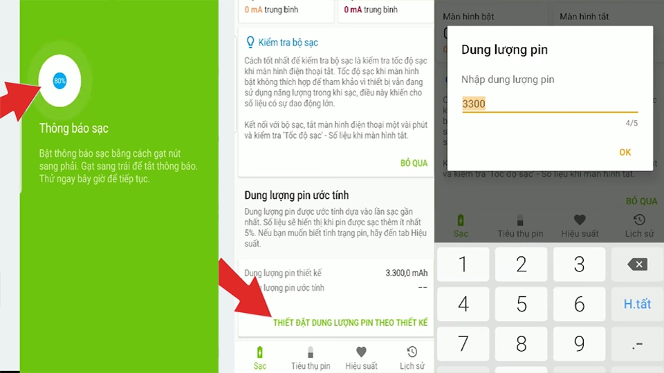 Nhập dung lượng pin của OPPO vào rồi chọn OK