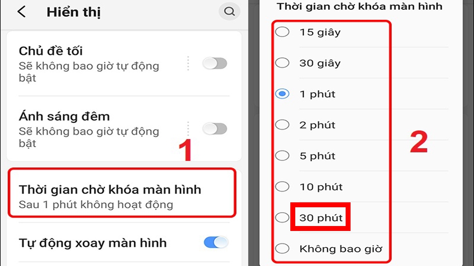 Chọn mức độ hiển thị 30 phút