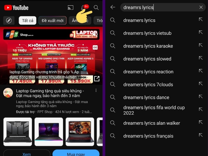 Bước 1: Tìm kiếm nhạc trên Youtube (hình 1)