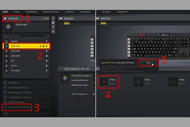 Chọn Onboard Profiles > Empty > Save