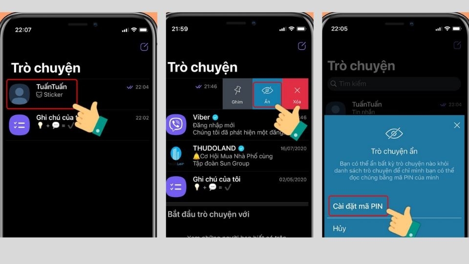 Thao tác ẩn cuộc trò chuyện trên Viber