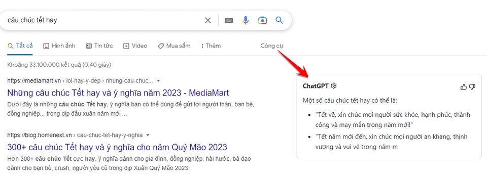 Chat GPT Extension trên các trang web tìm kiếm
