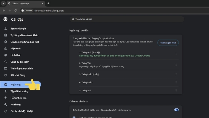 Thay đổi ngôn ngữ tiếng Anh, tiếng Pháp trên Google Chrome (hình 2)