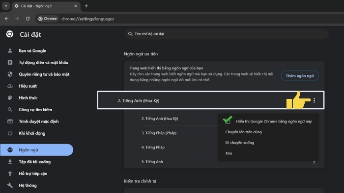 Thay đổi ngôn ngữ tiếng Anh, tiếng Pháp trên Google Chrome (hình 3)