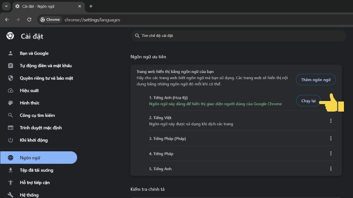 Thay đổi ngôn ngữ tiếng Anh, tiếng Pháp trên Google Chrome (hình 4)