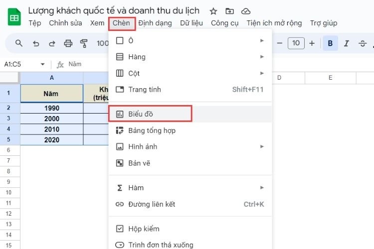 Hướng dẫn cách tạo biểu đồ trong Google Sheets 1