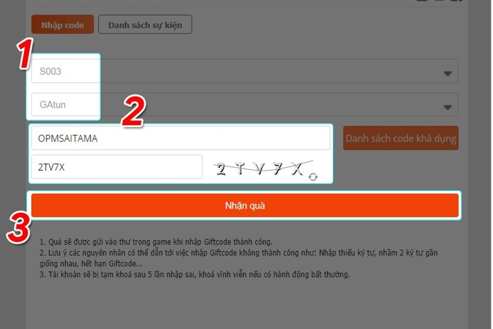 Thực hiện các thao tác nhập code game