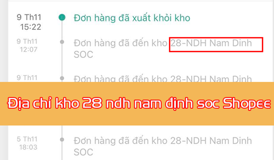 Nội dung hiển thị thể hiện hàng đã tới kho 28 NDH Nam Định SOC