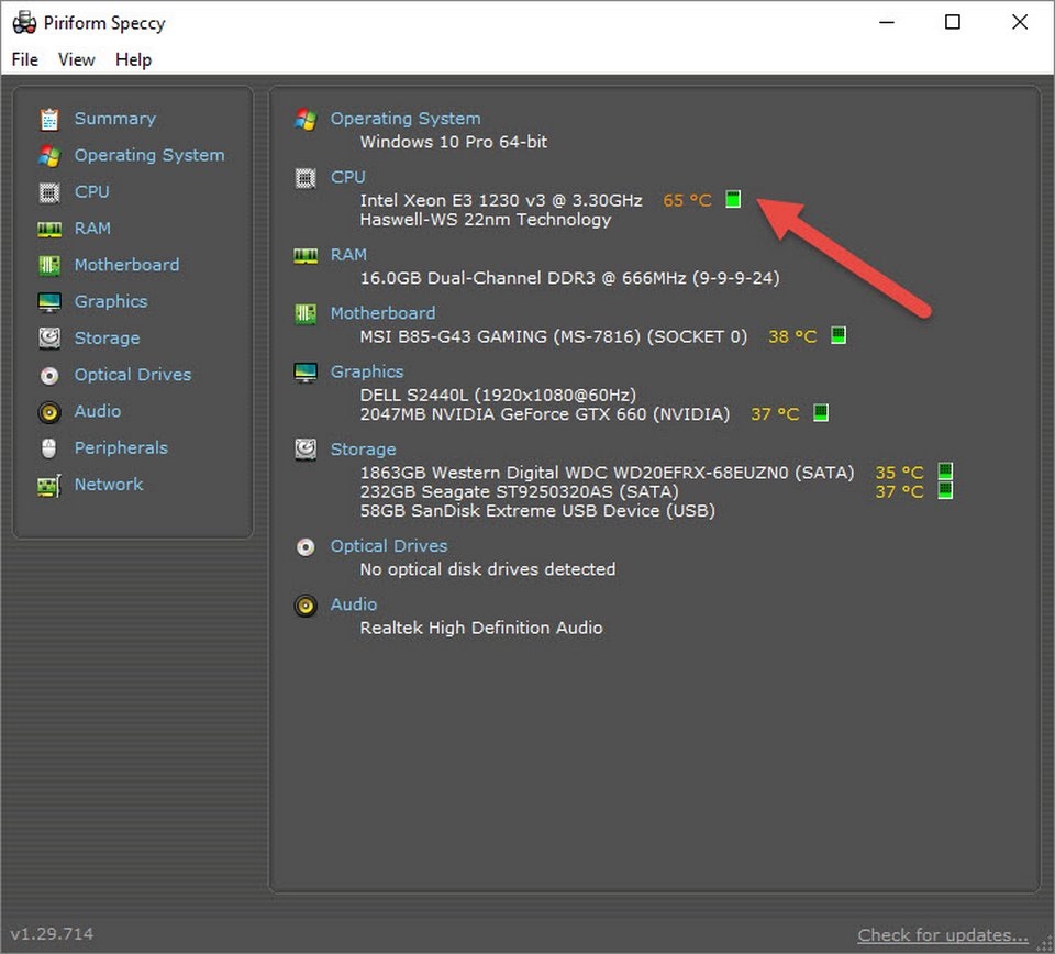Speccy - Phần mềm đo nhiệt độ laptop chuẩn xác