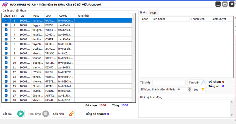 Giao diện hoạt động của phần mềm Max Share