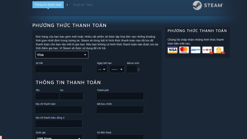 Bước 4: Nhập thông tin thanh toán của bạn.