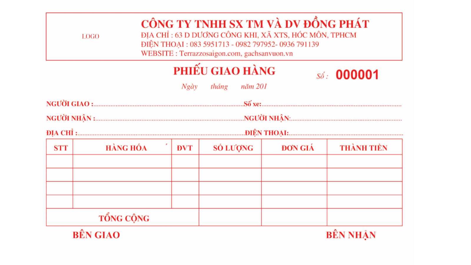 mẫu phiếu giao hàng mẫu 1