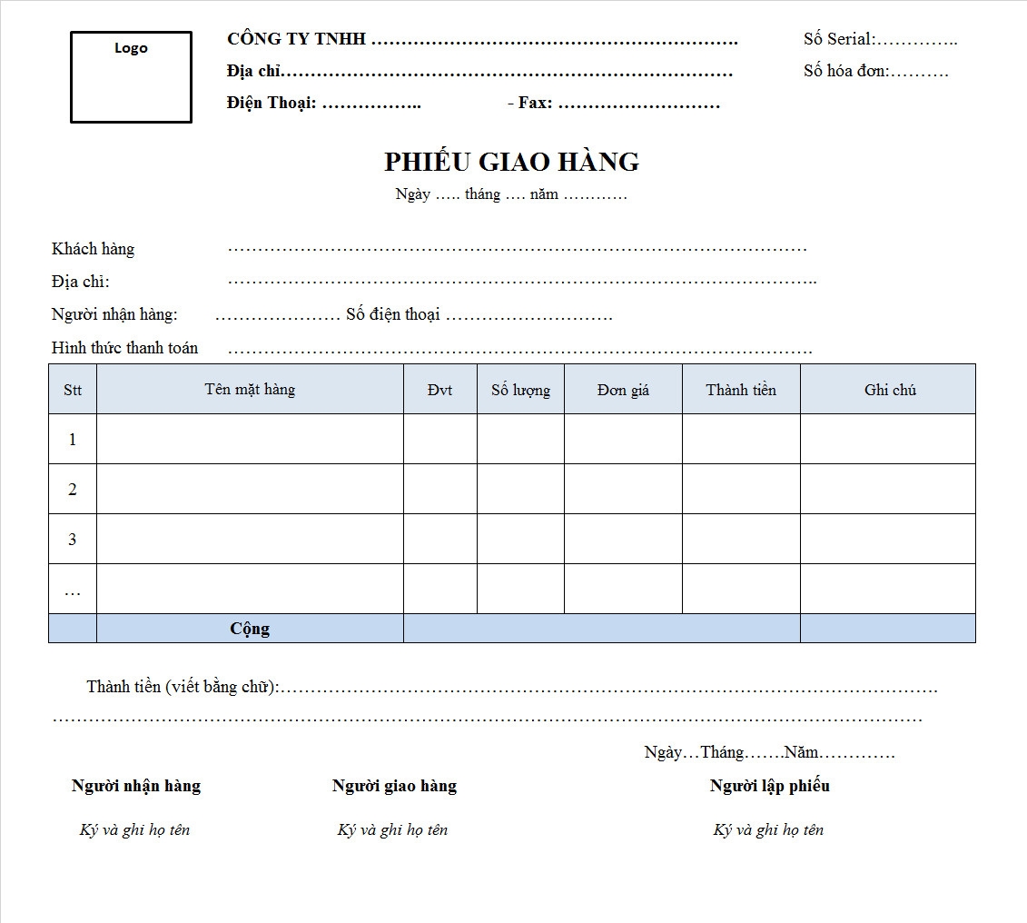 mẫu phiếu giao hàng mẫu 2