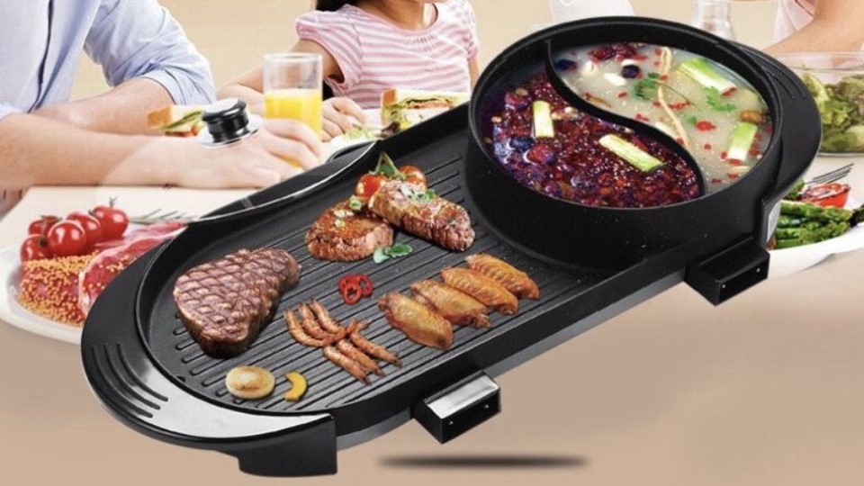 Bếp lẩu điện 2 ngăn kèm nướng BBQ Kangaroo KG2400EH