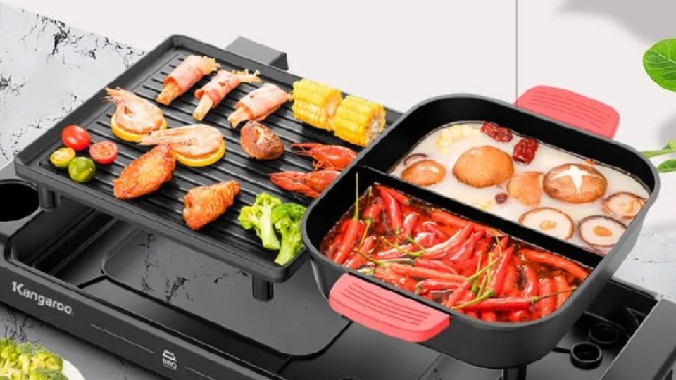 Bếp lẩu điện 2 ngăn kèm nướng đa năng Kangaroo KG2500EH