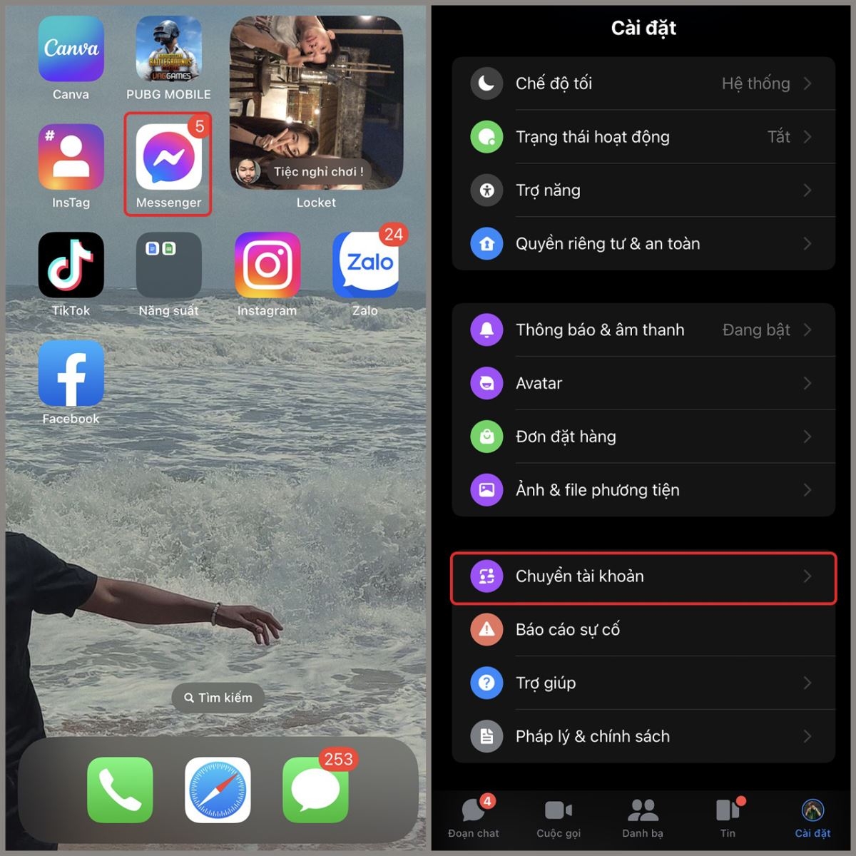 Cách xoá tài khoản Messenger trên iPhone khi bạn đăng nhập bằng điện thoại người khác 1