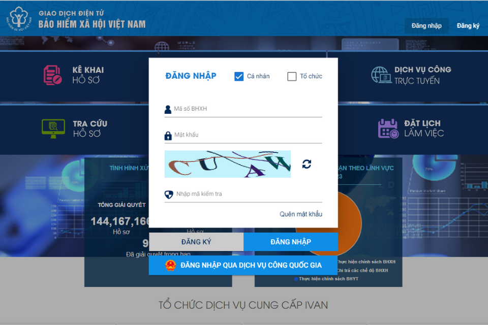 Chọn mục Đăng nhập và nhấn vào ô Quên mật khẩu