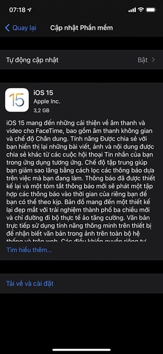 Hệ điều hành iOS 15 trở lên