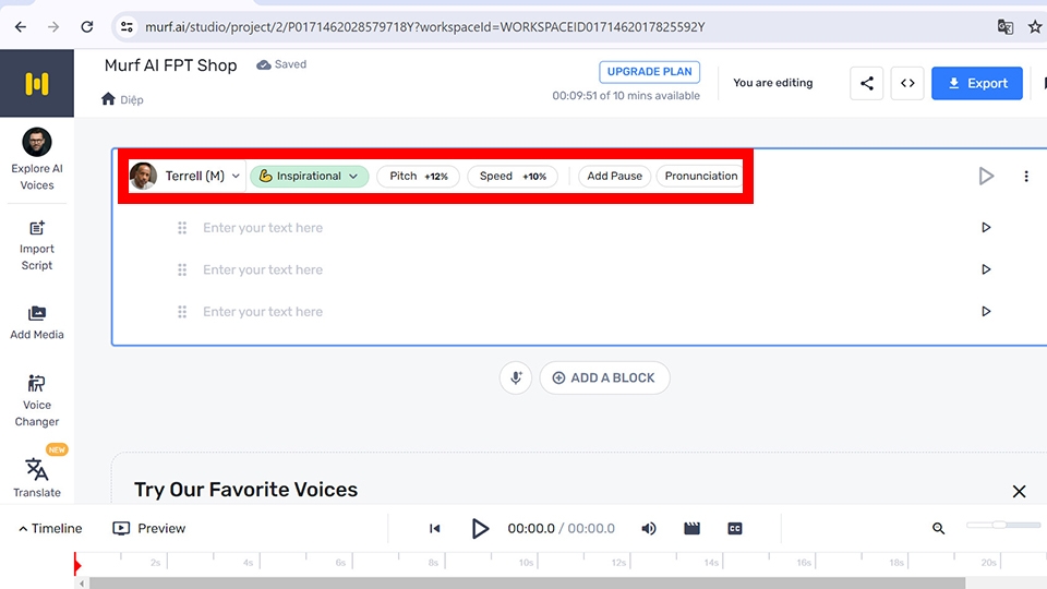 Tuỳ chỉnh cài đặt cho giọng đọc AI