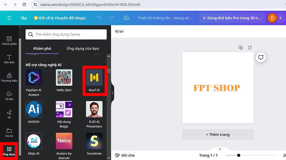Chọn mục Murf AI trong phần Ứng dụng