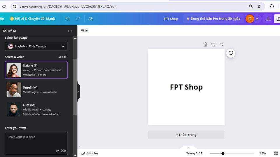 Sử dụng Murf AI trong Canva